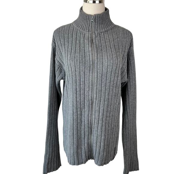 Mens Y2K Aeropastle Ribbed Knit Zip Up Sweater size Medium Mock Neck Gray grunge - Picture 1 of 8